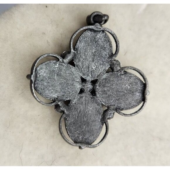 Vintage Silvertone Pendant With Blue Cabochon Glass Oval - Picture 2 of 3